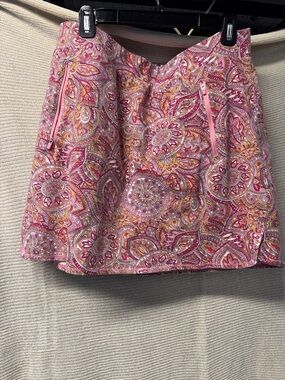 Talbots Pink Paisley-Print Mini Skirt with Zip Pockets